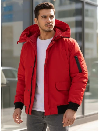 Pánska zimná bunda s kapucňou červená FashionStreet TX4983