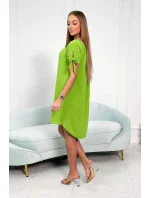 Šaty s viazaním na rukávoch pistáciovej farby Šaty s viazaním na rukávoch pistáciovej farby