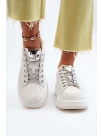 Skórzane Sneakersy Damskie Na Platformie GOE NN2N4033 Białe