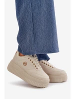 Sneakersy Buty Sportowe Damskie Ocieplane Na Masywnej Podeszwie Beżowe Ardiela