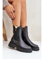 Skórzane Botki Sztyblety z Ozdobą CheBello 4537 Czarne
