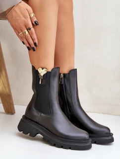 Skórzane Botki Sztyblety z Ozdobą CheBello 4537 Czarne