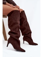 Kozaki Damskie Na Szpilce Wsuwane Czekoladowe Mavilla