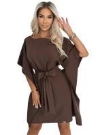 287-33 SOFIA Motýlie šaty so zaväzovaním v páse - CHOCOLATE