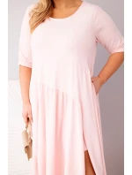 Dámska bavlnená sukňa s asymetrickým lemom Plus Size Powder Pink