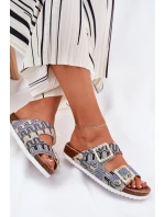 Klapki Damskie Z Klamrami I Brokatem S.Barski RB51-006 Beżowe