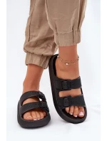 Klapki Damskie Na Platformie Z Klamrami Czarne Nitiana