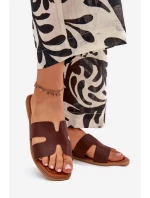 Klapki Damskie Płaskie Z Wycięciami Ciemnobrązowe Salyra