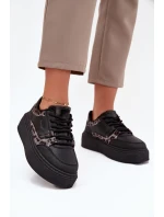 Damskie Sneakersy Na Platformie Big Star SS274358 Panterka Czarne
