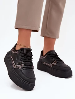 Damskie Sneakersy Na Platformie Big Star SS274358 Panterka Czarne