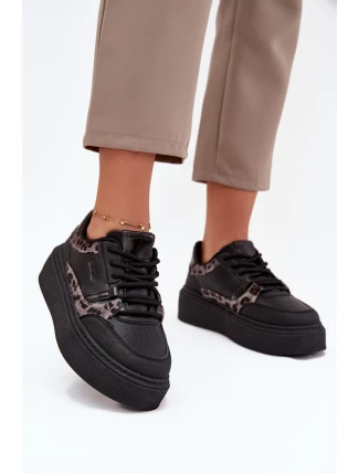Damskie Sneakersy Na Platformie Big Star SS274358 Panterka Czarne
