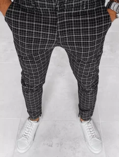 Pánske čierne kockované nohavice FashionStreet UX3968