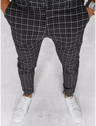 Pánske čierne kockované nohavice FashionStreet UX3968