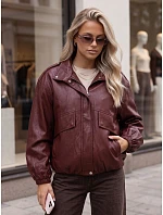 Dámska kožená bunda typu bomber na prechodné obdobie, vínová, FashionStreet TY6069 Dámska kožená bunda typu bomber na prechodné obdobie, vínová, FashionStreet TY6069