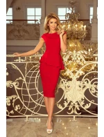 Elegantné červené midi šaty s volánikmi model 6267541