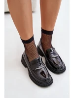 Lakierowane Mokasyny Loafersy Damskie Z Ozdobą D&A LZ42-031 Czarne