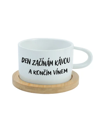 DEN ZAČÍNÁM KÁVOU A KONČÍM VÍNEM - bílý hrníček makronka 200 ml