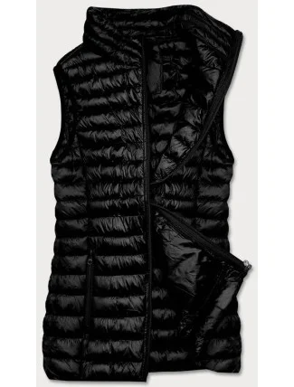Krátka čierna dámska prešívaná vesta (5M702-392)