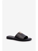 Klapki Damskie Eko Skórzane Na Płaskim Obcasie Czarne Maliha