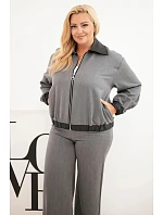 Dámska súprava vo veľkosti Plus Size s mikinou na zips a širokými nohavicami v grafitovej farbe Dámska súprava vo veľkosti Plus Size s mikinou na zips a širokými nohavicami v grafitovej farbe