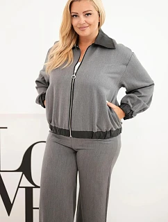 Dámska súprava vo veľkosti Plus Size s mikinou na zips a širokými nohavicami v grafitovej farbe