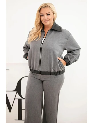 Dámska súprava vo veľkosti Plus Size s mikinou na zips a širokými nohavicami v grafitovej farbe Dámska súprava vo veľkosti Plus Size s mikinou na zips a širokými nohavicami v grafitovej farbe