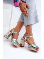 Sandały Damskie Na Słupku W Kwiaty D&A CR980 Błękitne
