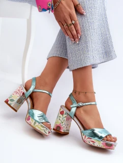 Sandały Damskie Na Słupku W Kwiaty D&A CR980 Błękitne