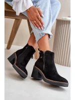 Ocieplane Botki Damskie Na Słupku Z Eko Zamszu Czarne Velarilla