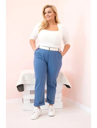 Dámske Plus veľkosť bavlnené nohavice s opaskom Denim