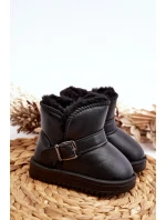 Dziecięce Eko Skórzane Śniegowce Z Paskiem Czarne Orinor