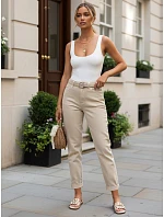 Dámske džínsy Mom Fit s opaskom, béžové, FashionStreet UY3085
