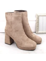 Dámske semišové čižmy na podpätku W JEZ411B beige - Jezzi