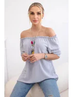 Španielska blúzka s ozdobnými rukávmi sivá