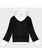 Čierna džínsová bunda s teplákovou kapucňou (POP5920-K)