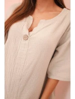 Dámska mušelínová košeľa s gombíkom tmavo béžová