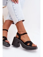 Dámské sandály s masivním podpatkem z eko semiše Černé Tereza