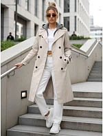 Dámsky dvojradový kabát s kapucňou svetlo béžový FashionStreet TY5655