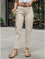 Dámske džínsy s opaskom béžovej farby FashionStreet UY3055