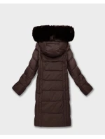 Dámska dlhá bunda s kapucňou v hnedej farbe (7662#-F01)