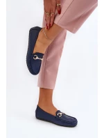 Damskie Klasyczne Mokasyny Eko Skórzane Granatowe Demese