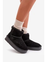 Skórzane Zamszowe Śniegowce Na Platformie Za Kostkę Czarne Rianaella