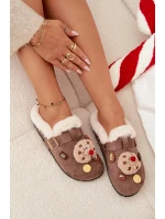 Dámské pantofle s ozdobami a přezkou vyhřívané kožešinou hnědé Thalora