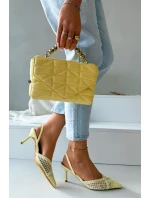 Sandály z pleteniny na jehlové podpatku žluté Hanelis
