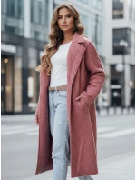 Dámsky dlhý kabát z ovčej kože ružový FashionStreet NY0755z