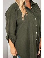 Dámska košeľa Plus Size z viskózového manšestru s odnímateľnými rukávmi v khaki farbe Dámska košeľa Plus Size z viskózového manšestru s odnímateľnými rukávmi v khaki farbe