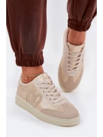 Niskie Buty Sportowe Damskie Z Eko Skóry Złoto-Beżowe Iladira