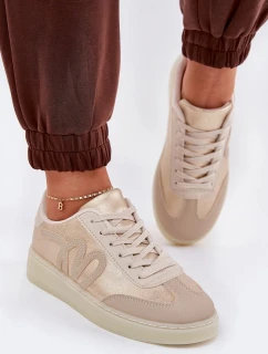 Niskie Buty Sportowe Damskie Z Eko Skóry Złoto-Beżowe Iladira