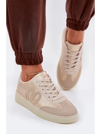 Niskie Buty Sportowe Damskie Z Eko Skóry Złoto-Beżowe Iladira