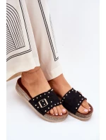 Klapki Damskie Na Platformie Z Klamrą I Ćwiekami Czarne Nusithia